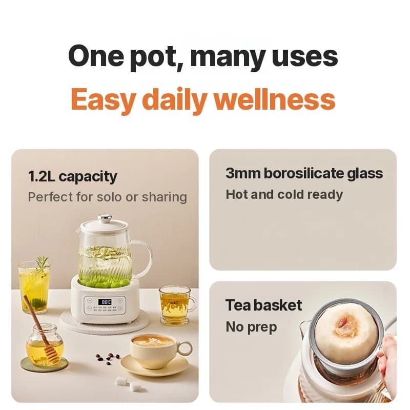 Glass Electric Health Pot 1-1.5L Touch Control for Tea