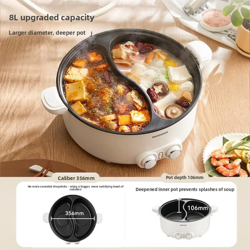 8L Electric Dual-Zone Hot Pot with Adjustable Temperature