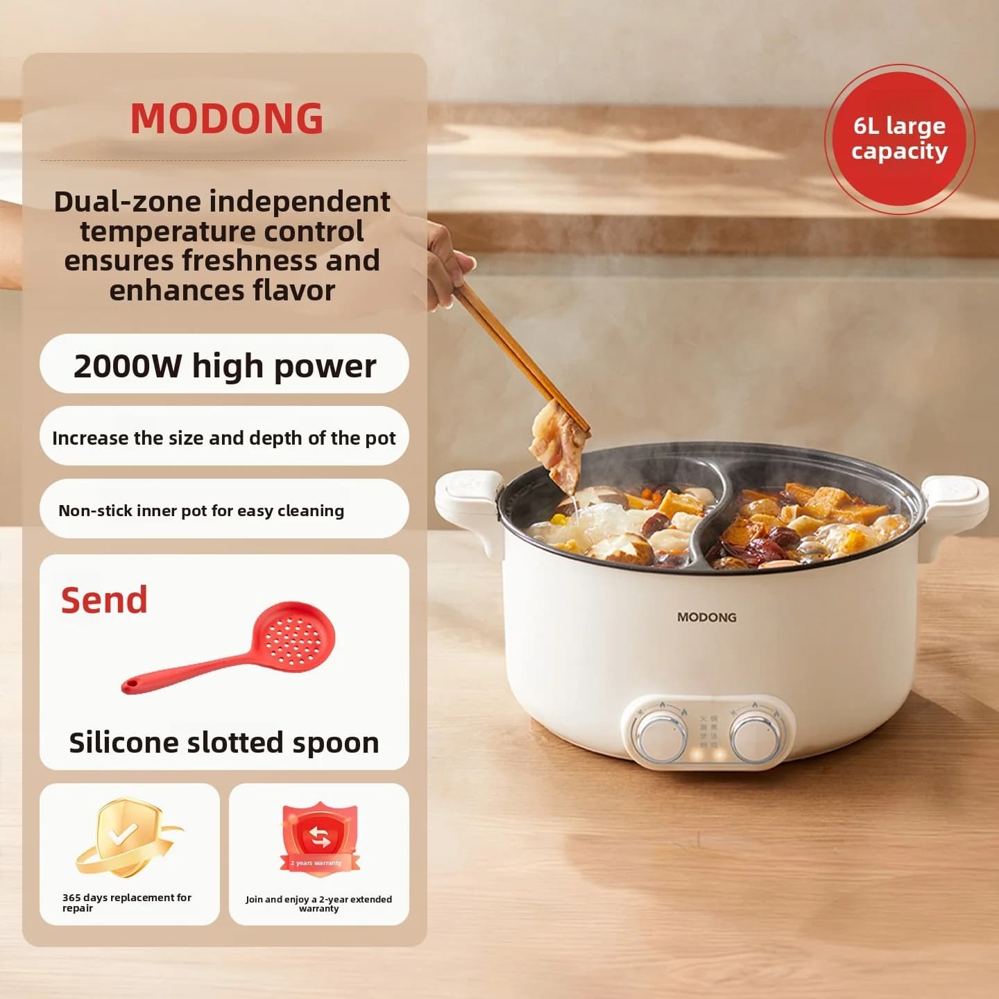 8L Electric Dual-Zone Hot Pot with Adjustable Temperature
