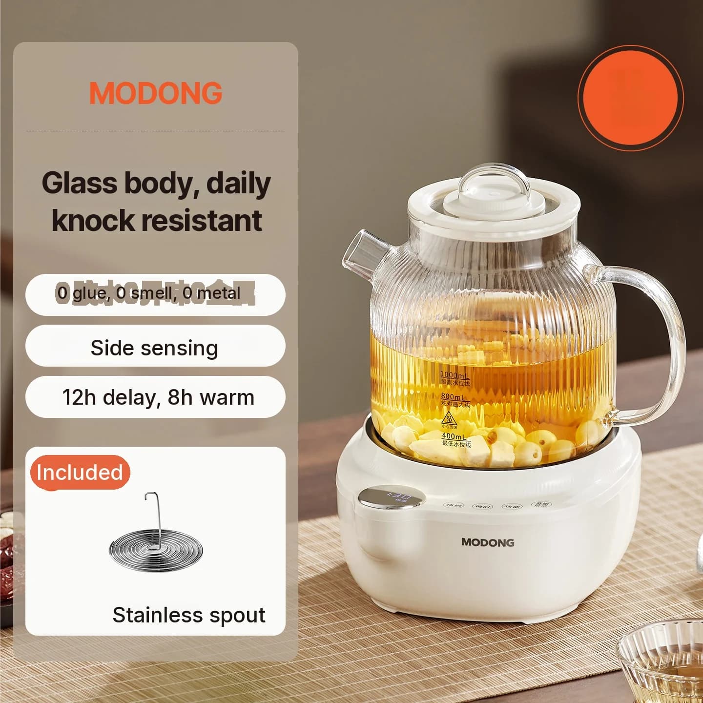 Electric Glass Health Pot with Temperature Control and Tea Steamer