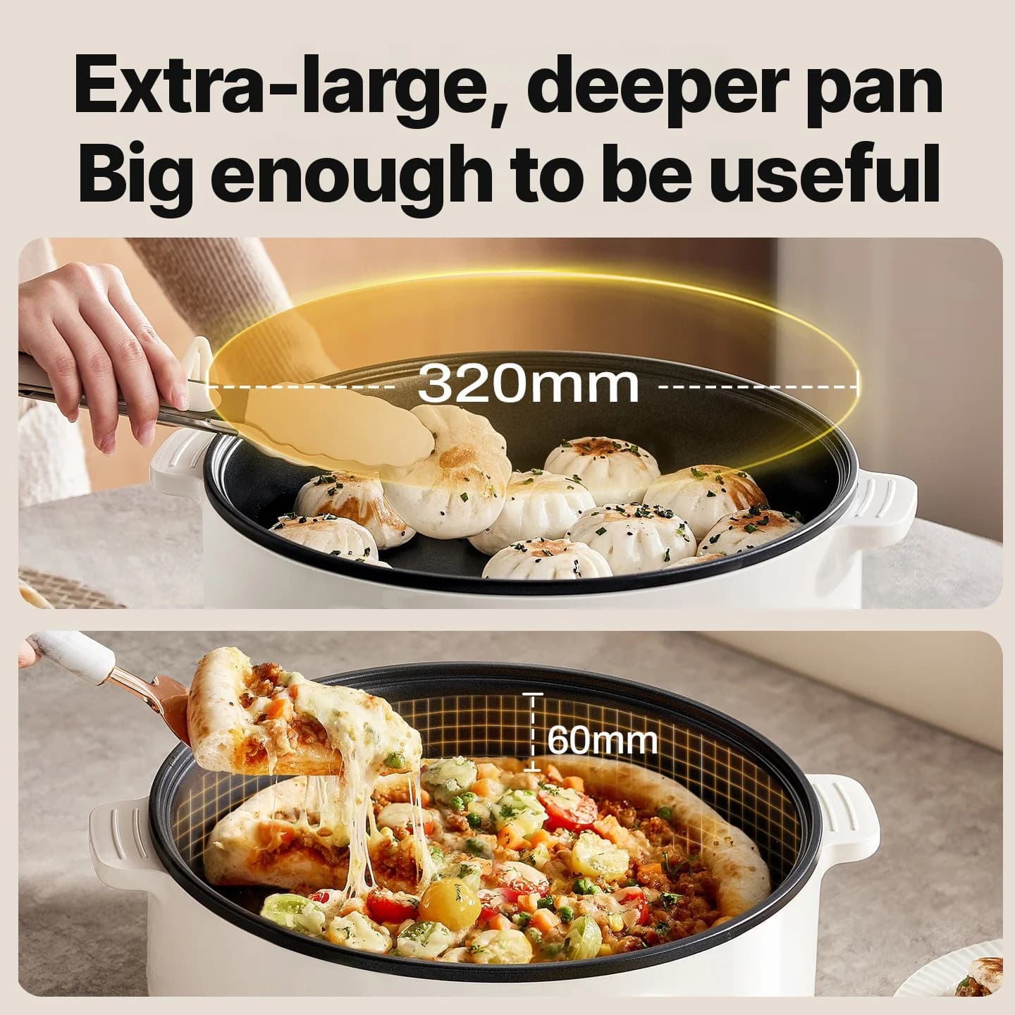 Electric Griddle Pan with Lid 1800W 3 Heat Settings Non-Stick
