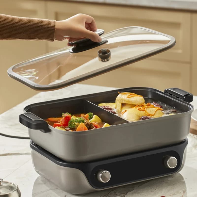Electric Split Hot Pot, Dual Knob Control, 8L, Black