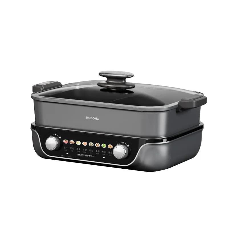 Electric Split Hot Pot, Dual Knob Control, 8L, Black