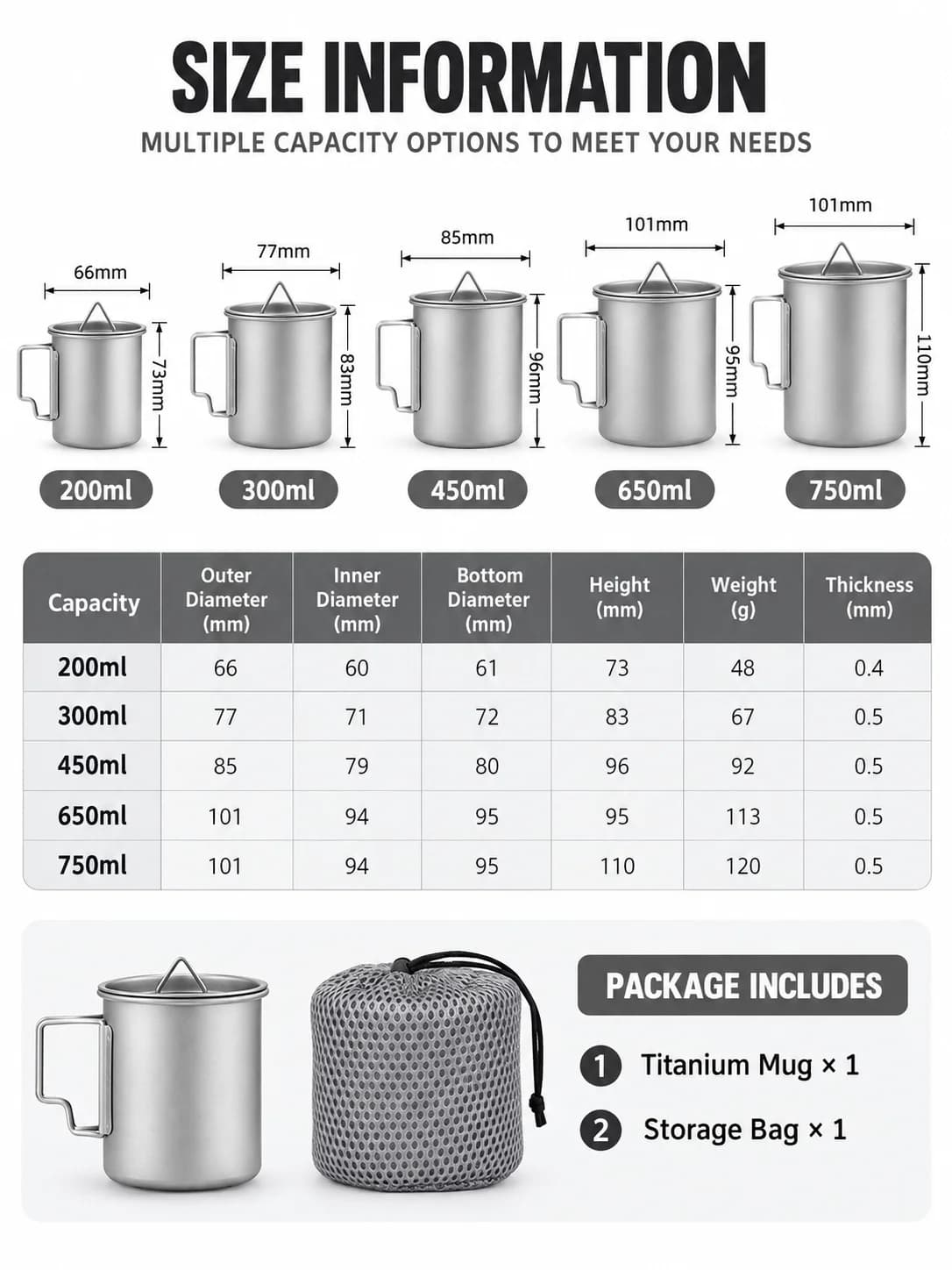Pure Titanium Folding Camping Mug